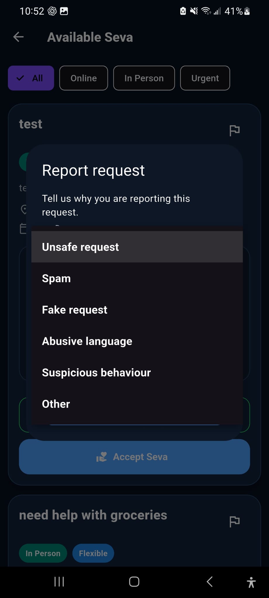 Report a request